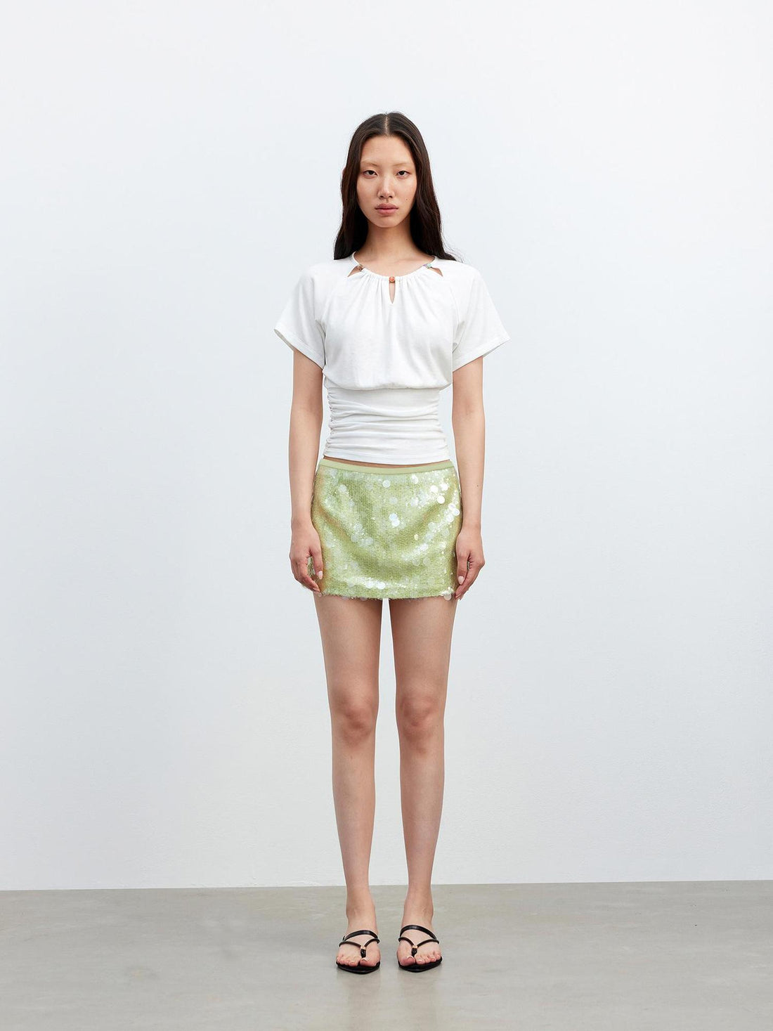 AFTADAWN Mesh Irregular Sequin Skirt Low Waist Vacation Style