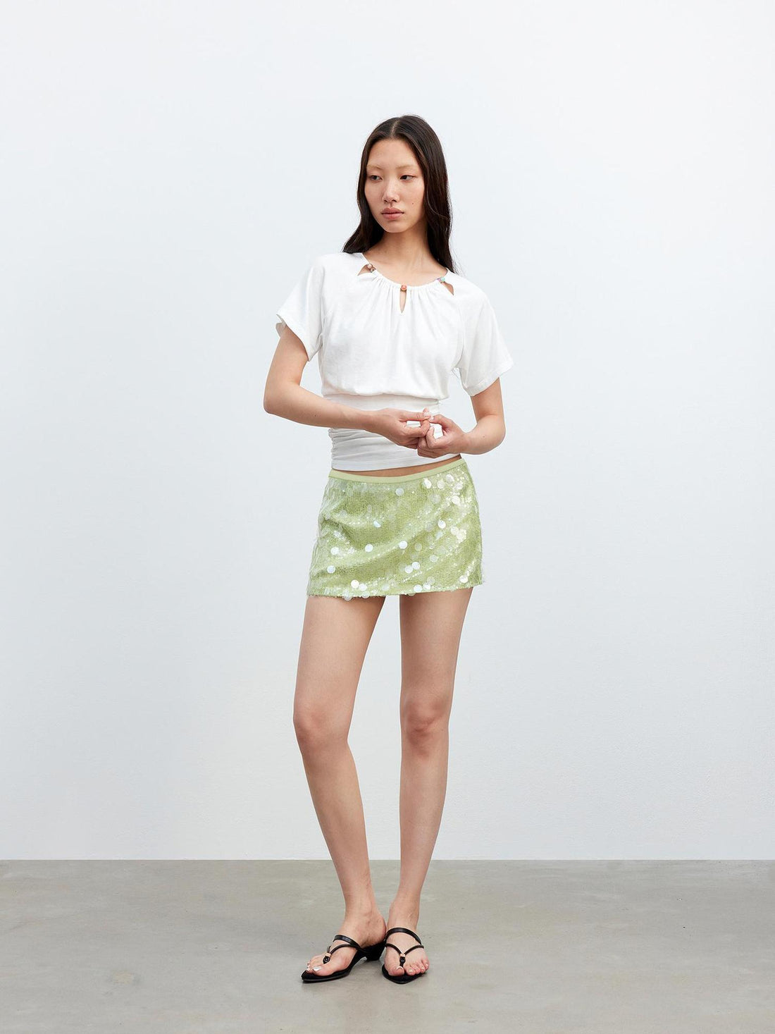 AFTADAWN Mesh Irregular Sequin Skirt Low Waist Vacation Style