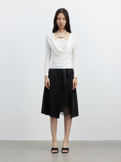 AFTADAWN Micro Matte Draped Lace Irregular A Line Women&