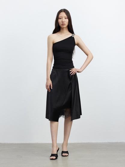 AFTADAWN Micro Matte Draped Lace Irregular A Line Women&