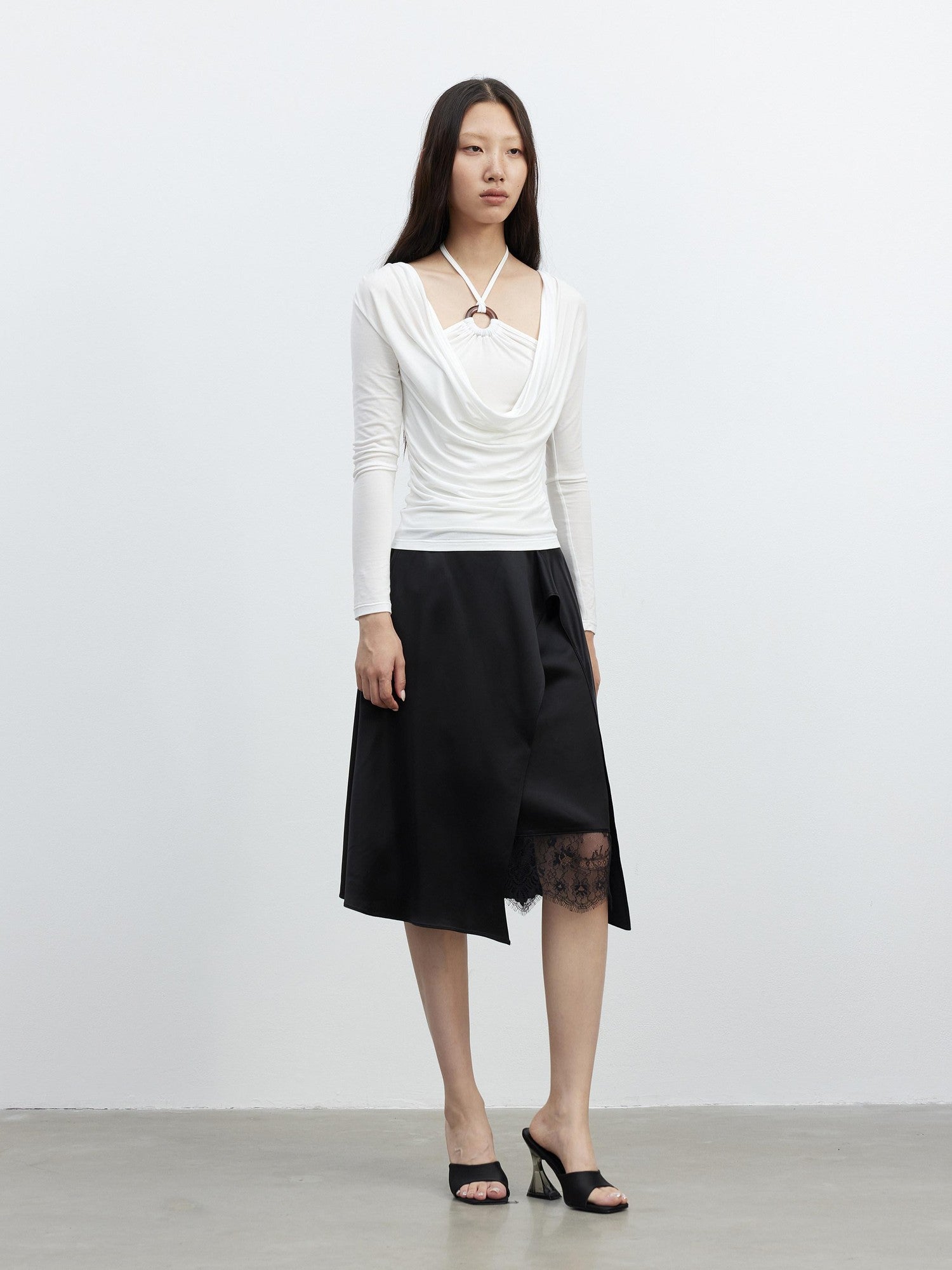 AFTADAWN Micro Matte Draped Lace Irregular A Line Women&