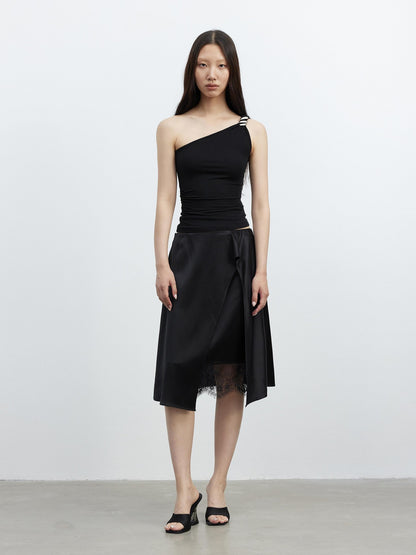 AFTADAWN Micro Matte Draped Lace Irregular A Line Women&