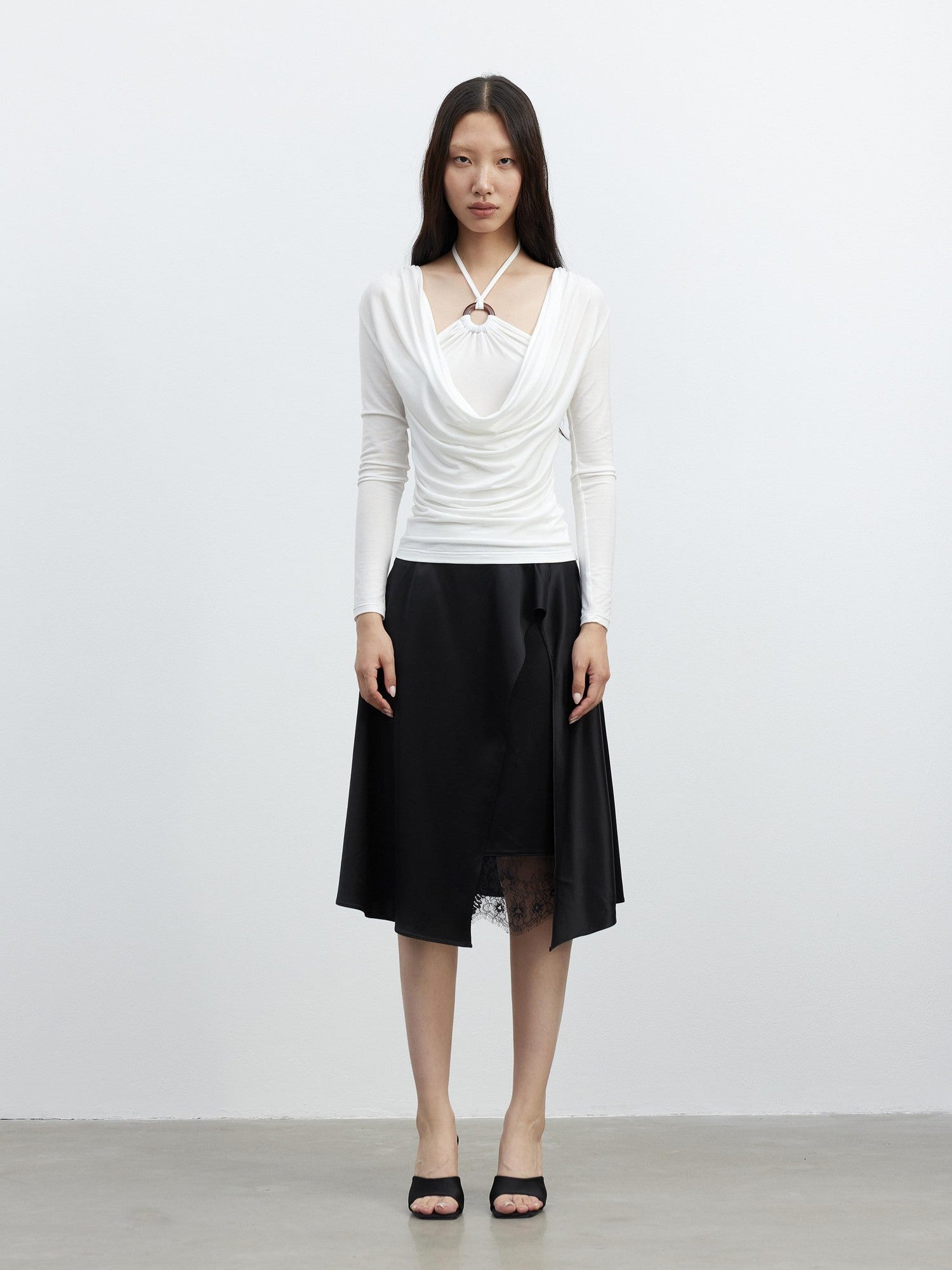 AFTADAWN Micro Matte Draped Lace Irregular A Line Women&