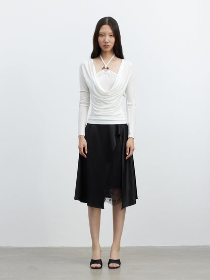 AFTADAWN Micro Matte Draped Lace Irregular A Line Women&