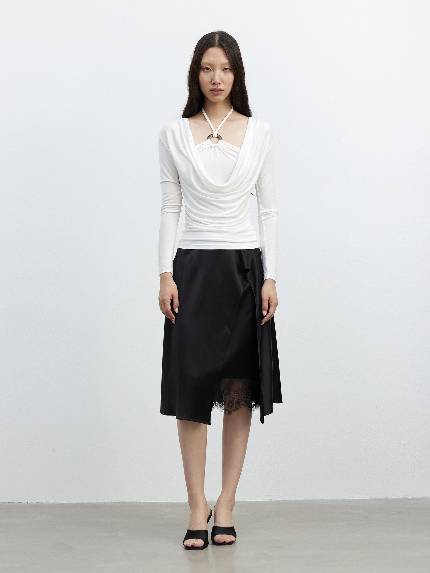 AFTADAWN Micro Matte Draped Lace Irregular A Line Women&