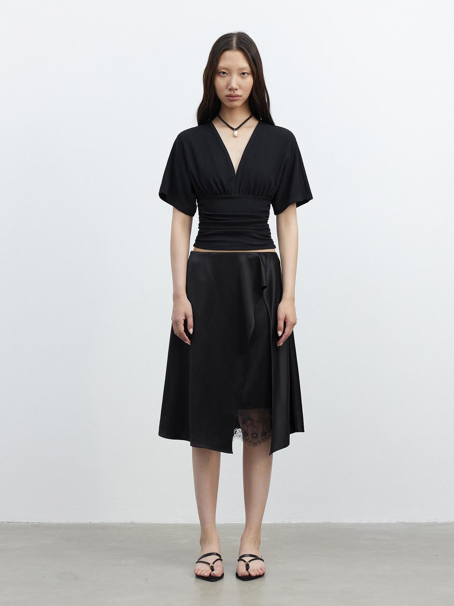 AFTADAWN Micro Matte Draped Lace Irregular A Line Women&