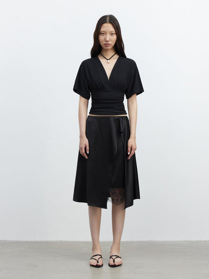 AFTADAWN Micro Matte Draped Lace Irregular A Line Women&