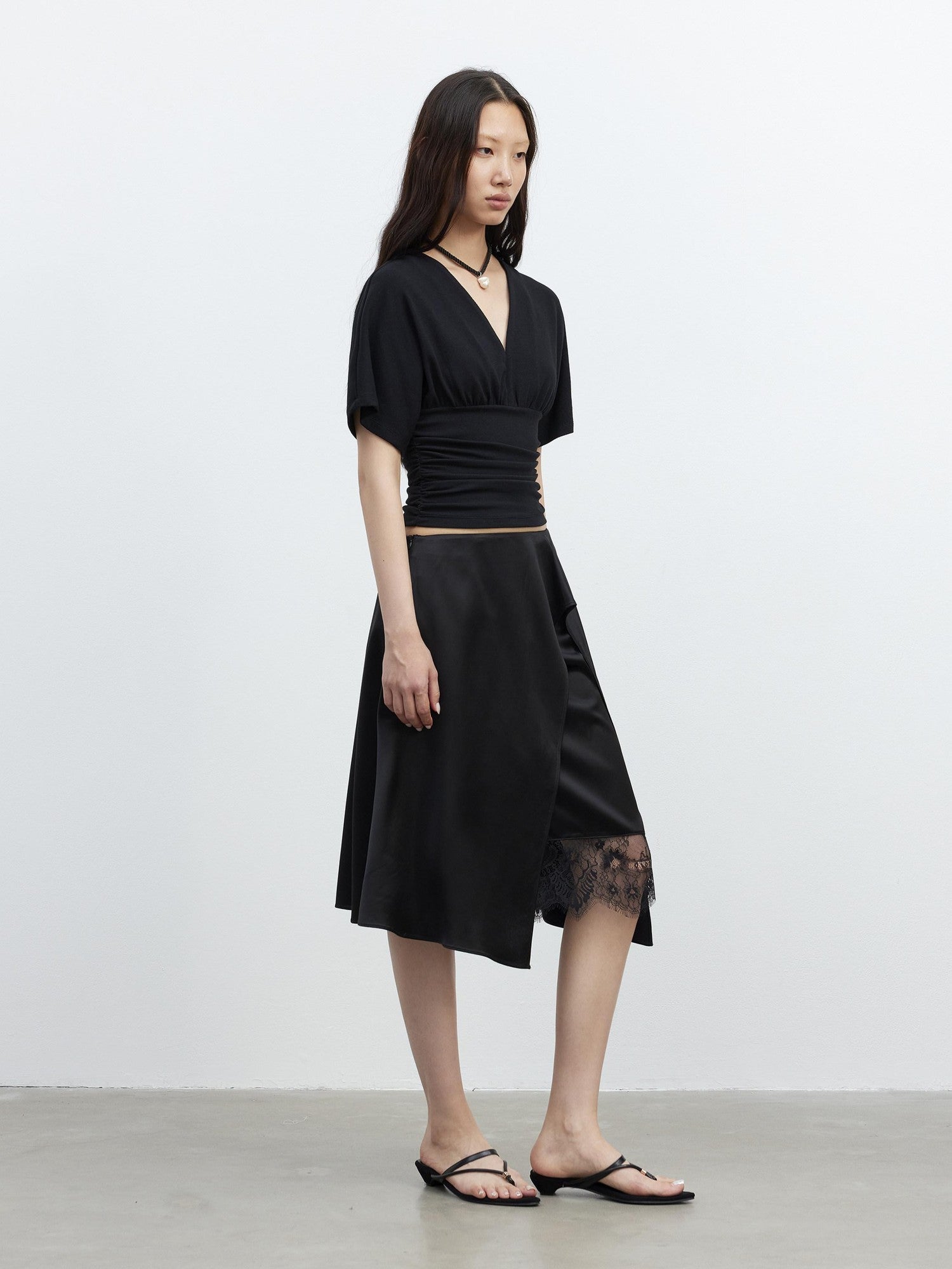 AFTADAWN Micro Matte Draped Lace Irregular A Line Women&