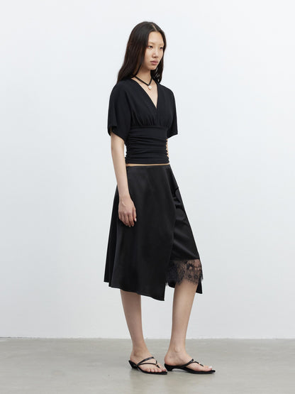 AFTADAWN Micro Matte Draped Lace Irregular A Line Women&
