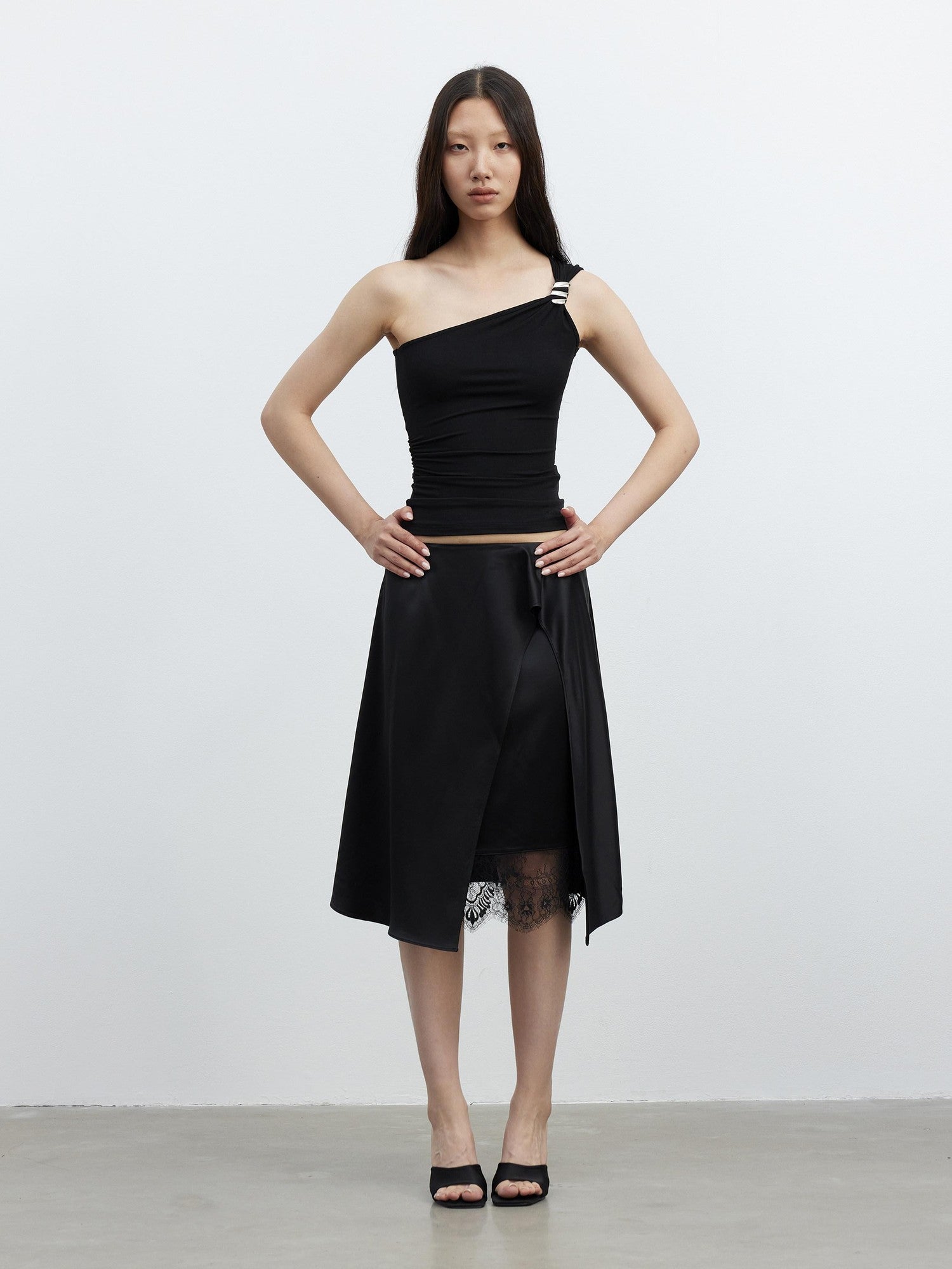 AFTADAWN Micro Matte Draped Lace Irregular A Line Women&