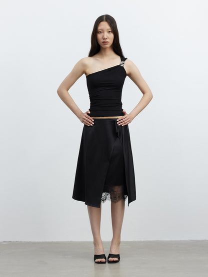 AFTADAWN Micro Matte Draped Lace Irregular A Line Women&