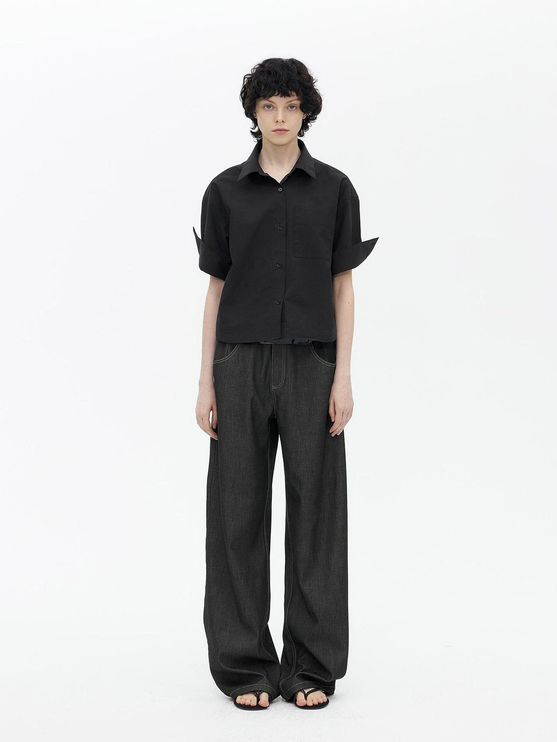 AFTADAWN Micro Pleated Horse Cotton Oversized Shirt