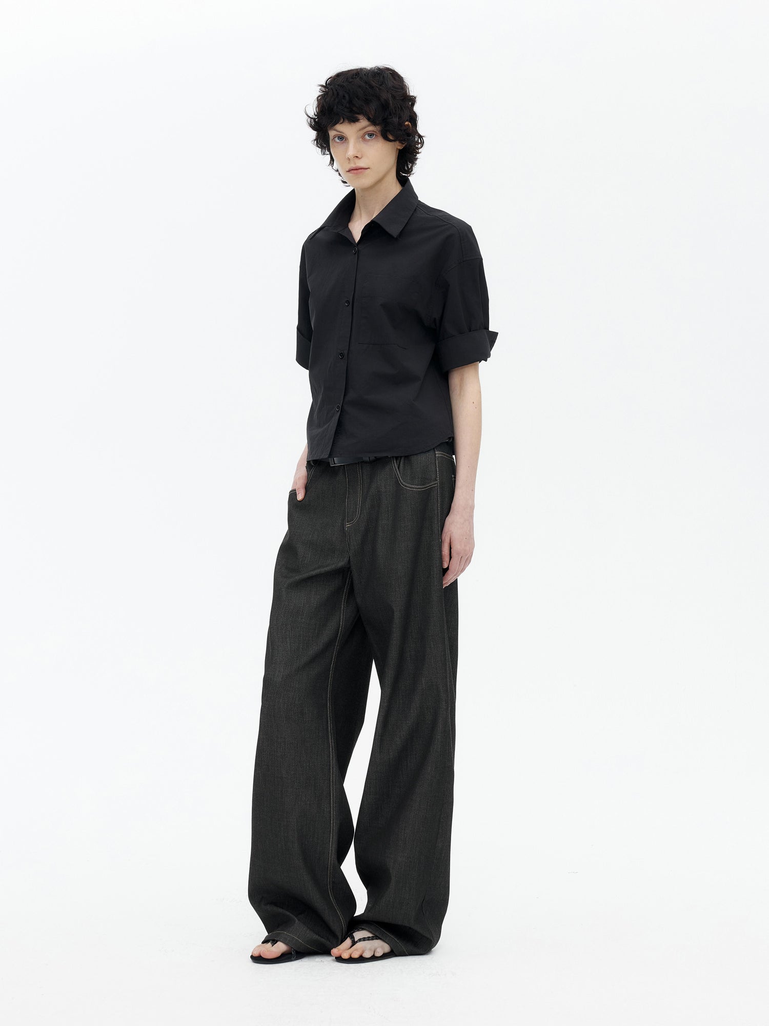 AFTADAWN Micro Pleated Horse Cotton Oversized Shirt