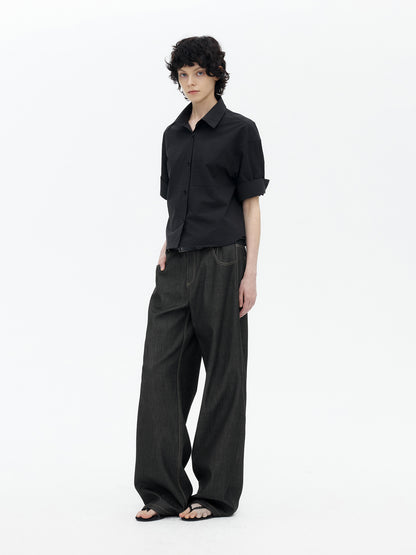 AFTADAWN Micro Pleated Horse Cotton Oversized Shirt