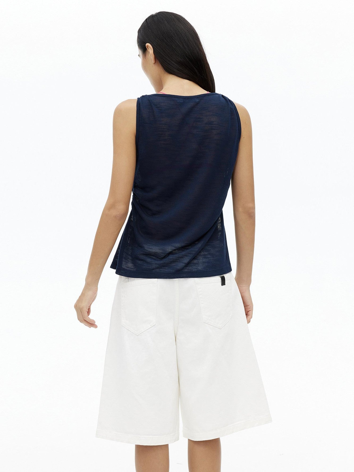 AFTADAWN Micro Sheer Hollow Knit Ruched Deep V Women&