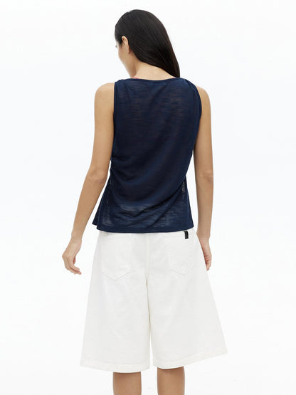 AFTADAWN Micro Sheer Hollow Knit Ruched Deep V Women&