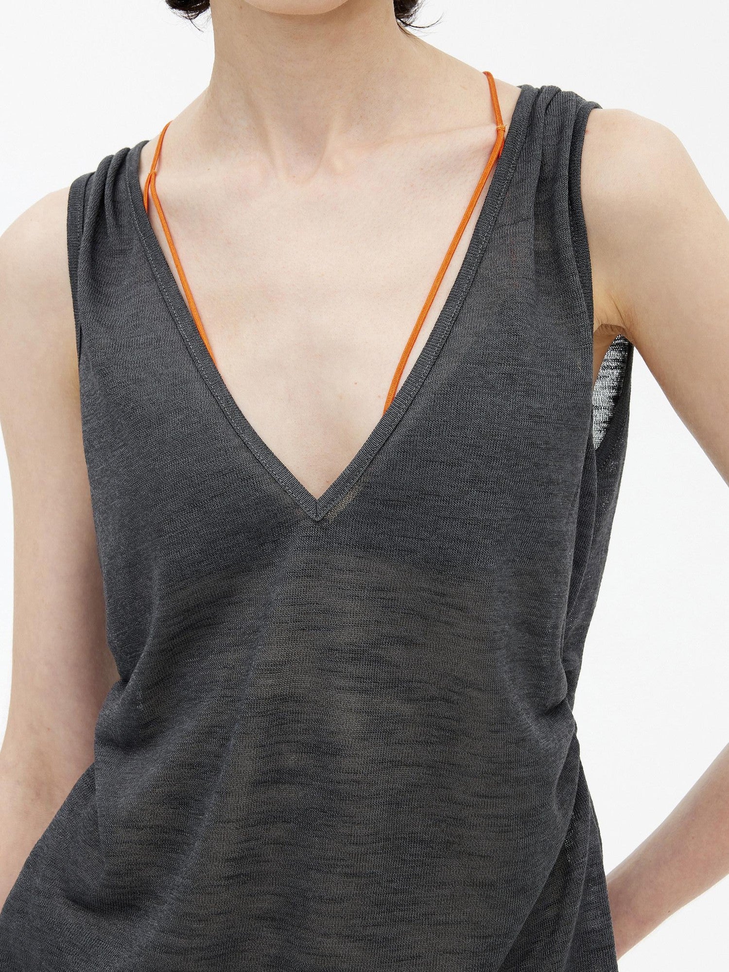 AFTADAWN Micro Sheer Hollow Knit Ruched Deep V Women&