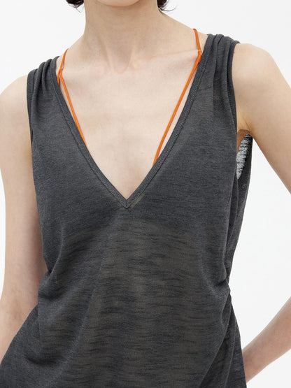 AFTADAWN Micro Sheer Hollow Knit Ruched Deep V Women&