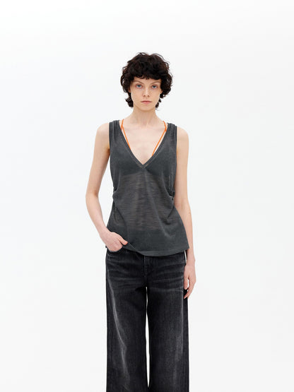AFTADAWN Micro Sheer Hollow Knit Ruched Deep V Women&