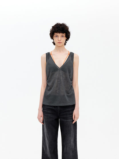 AFTADAWN Micro Sheer Hollow Knit Ruched Deep V Women&