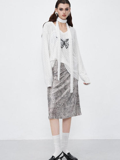 AFTADAWN Mink Fur Embroidered Butterfly Wing V-neck Women&