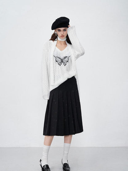 AFTADAWN Mink Fur Embroidered Butterfly Wing V-neck Women&