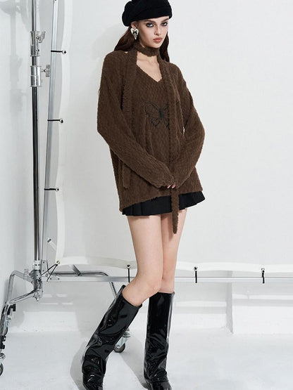 AFTADAWN Mink Fur Embroidered Butterfly Wing V-neck Women&