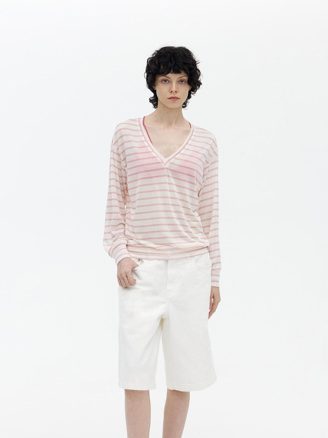 AFTADAWN Mint Contrast Stripe V-neck Women&