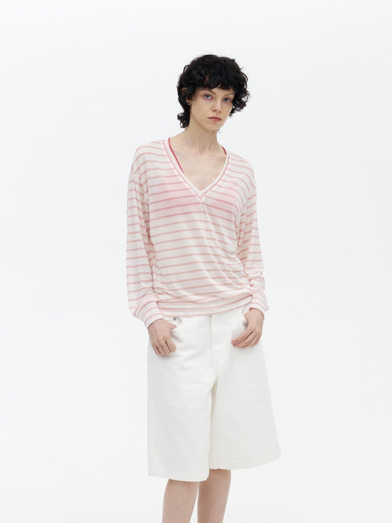 AFTADAWN Mint Contrast Stripe V-neck Women&