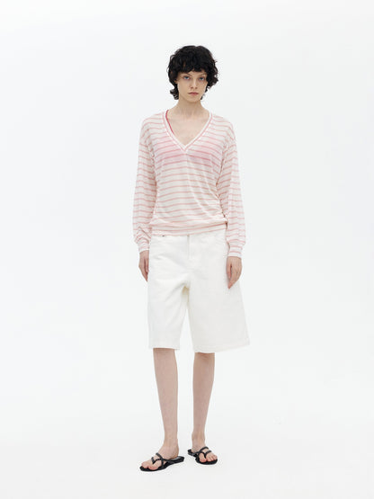 AFTADAWN Mint Contrast Stripe V-neck Women&