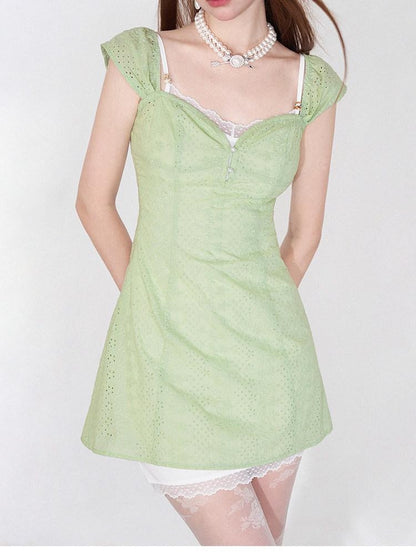 AFTADAWN Mint Green Jacquard Lace Halter Women&
