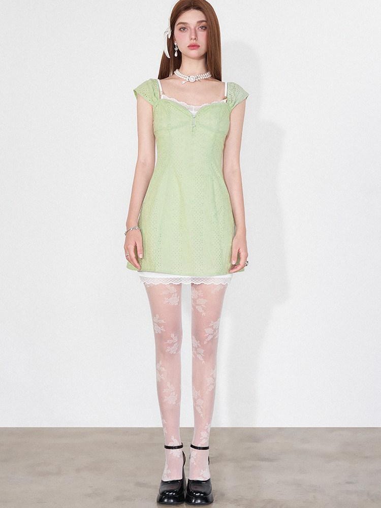 AFTADAWN Mint Green Jacquard Lace Halter Women&
