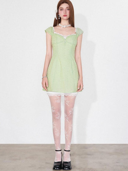 AFTADAWN Mint Green Jacquard Lace Halter Women&