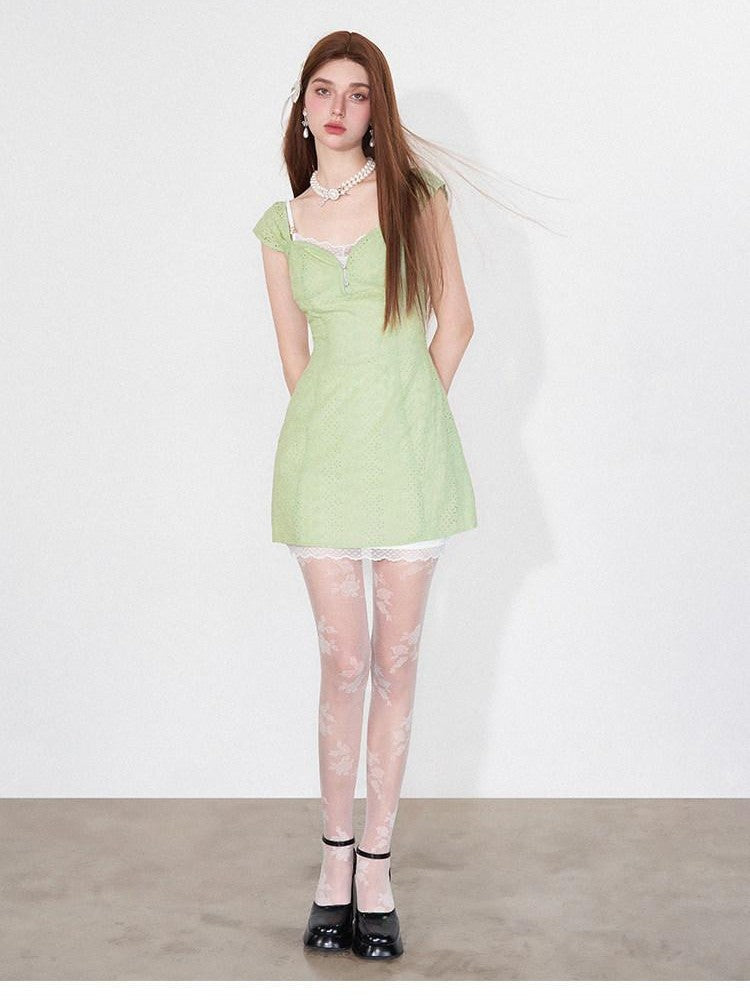 AFTADAWN Mint Green Jacquard Lace Halter Women&