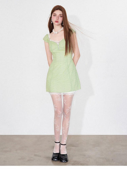 AFTADAWN Mint Green Jacquard Lace Halter Women&