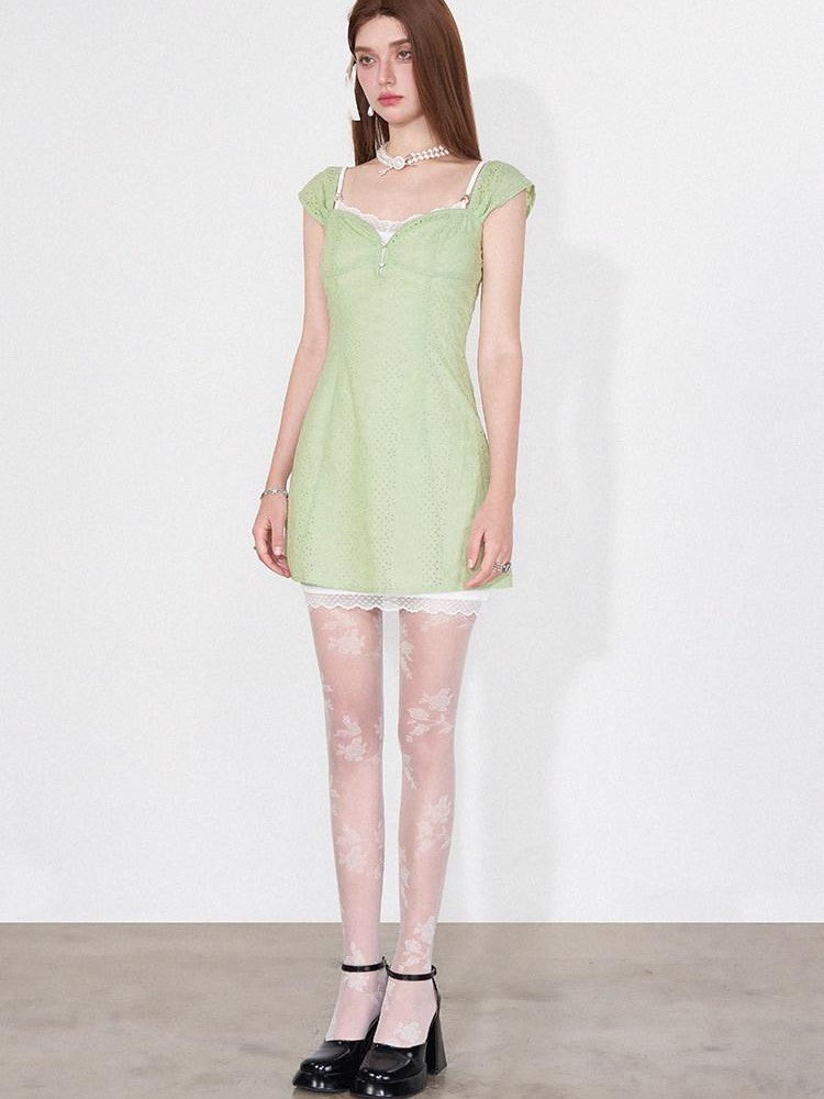 AFTADAWN Mint Green Jacquard Lace Halter Women&