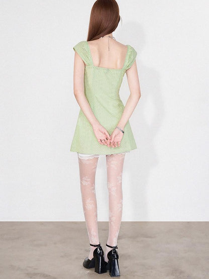 AFTADAWN Mint Green Jacquard Lace Halter Women&