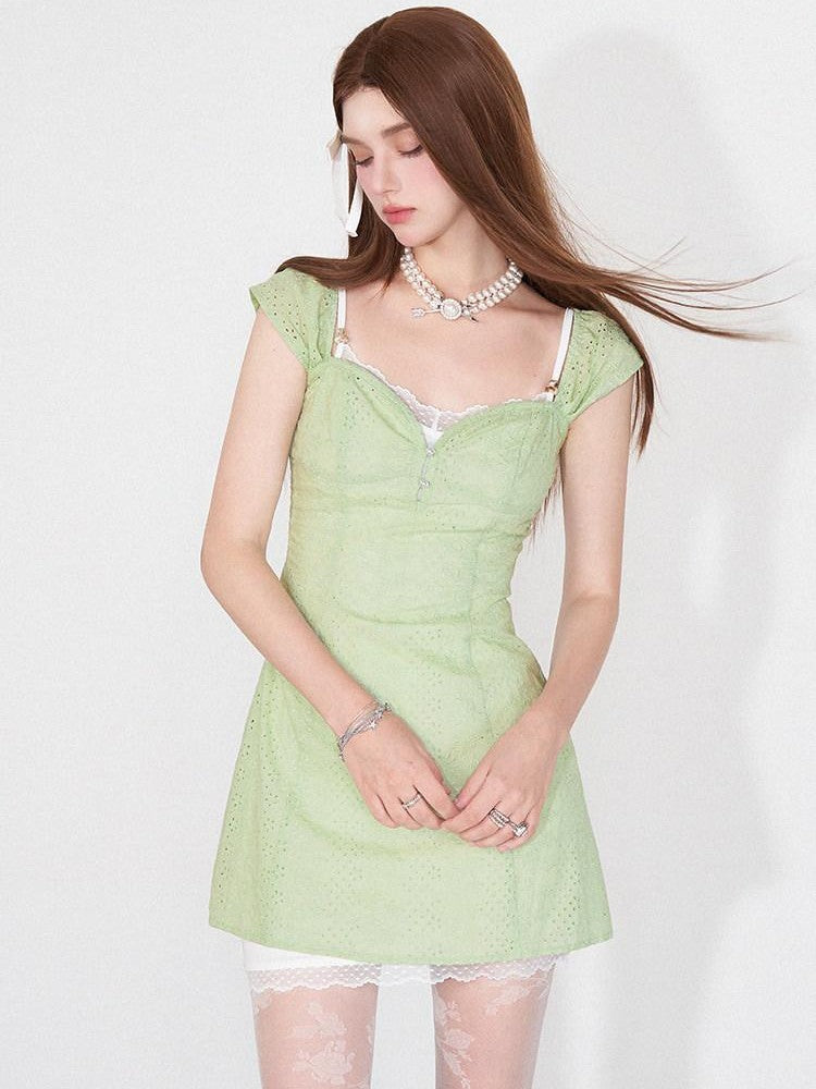 AFTADAWN Mint Green Jacquard Lace Halter Women&