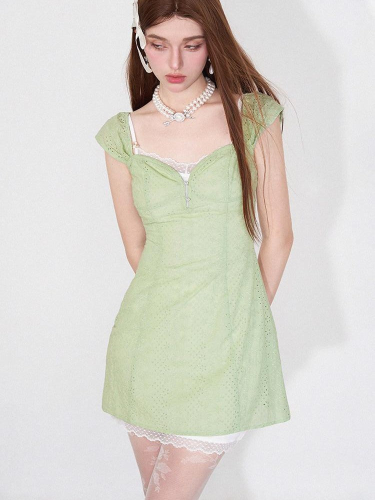 AFTADAWN Mint Green Jacquard Lace Halter Women&