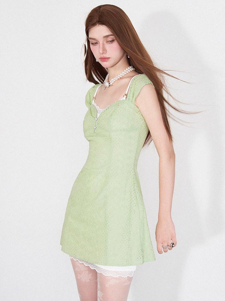 AFTADAWN Mint Green Jacquard Lace Halter Women&