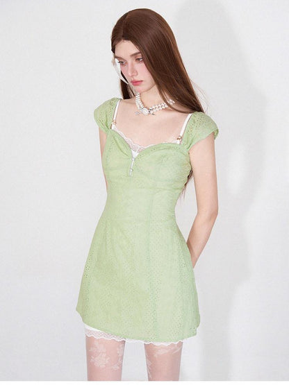 AFTADAWN Mint Green Jacquard Lace Halter Women&