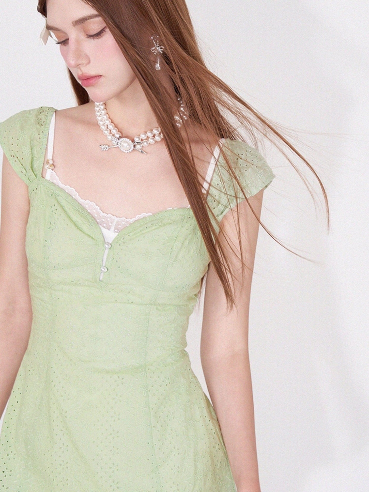 AFTADAWN Mint Green Jacquard Lace Halter Women&