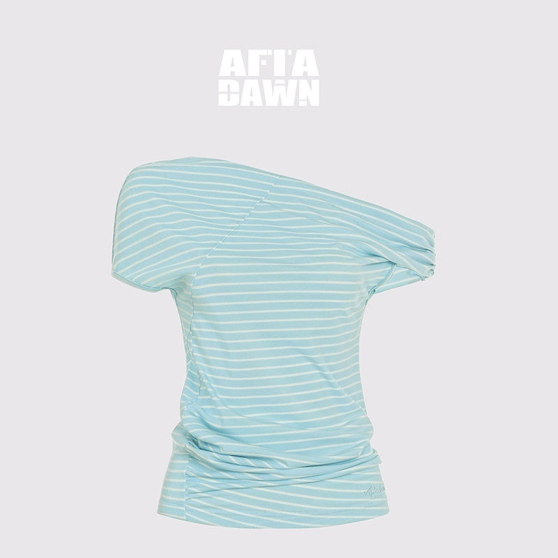 AFTADAWN_Mint_Striped_Pleated_Slanted_Shoulder_Women&
