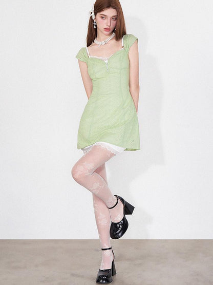 AFTADAWN Mint Summer Lace Hollow Floral Sundress Set
