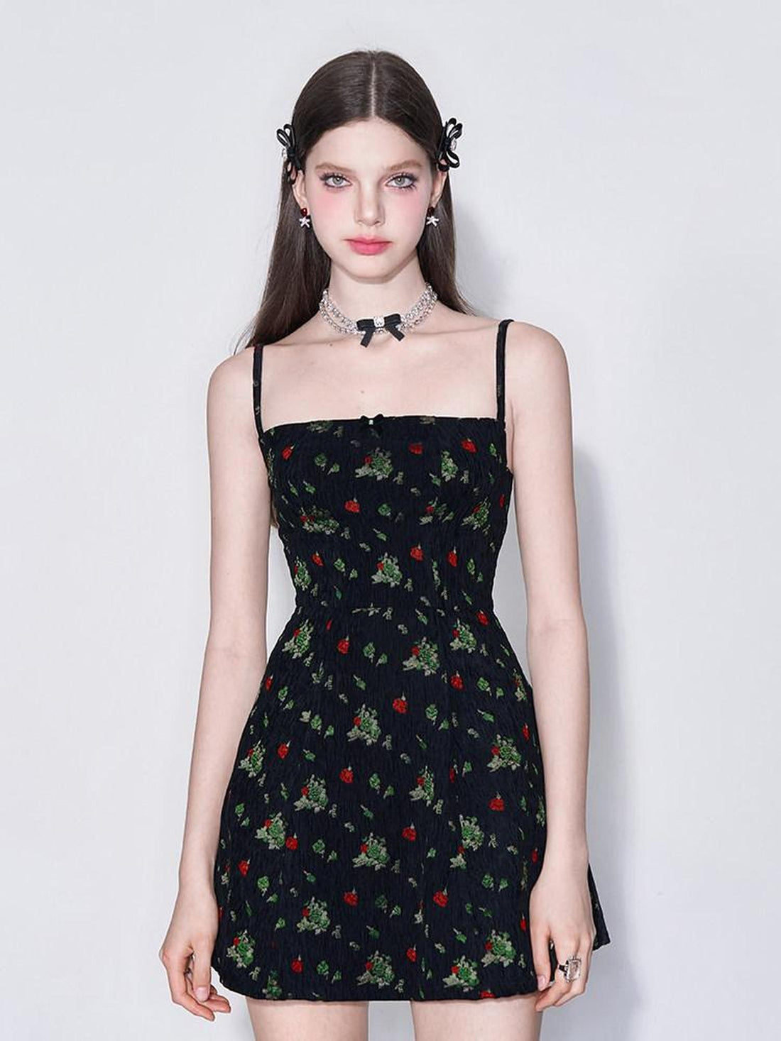 AFTADAWN Misty Floral Embroidered Bow A Line Square Neck Women&