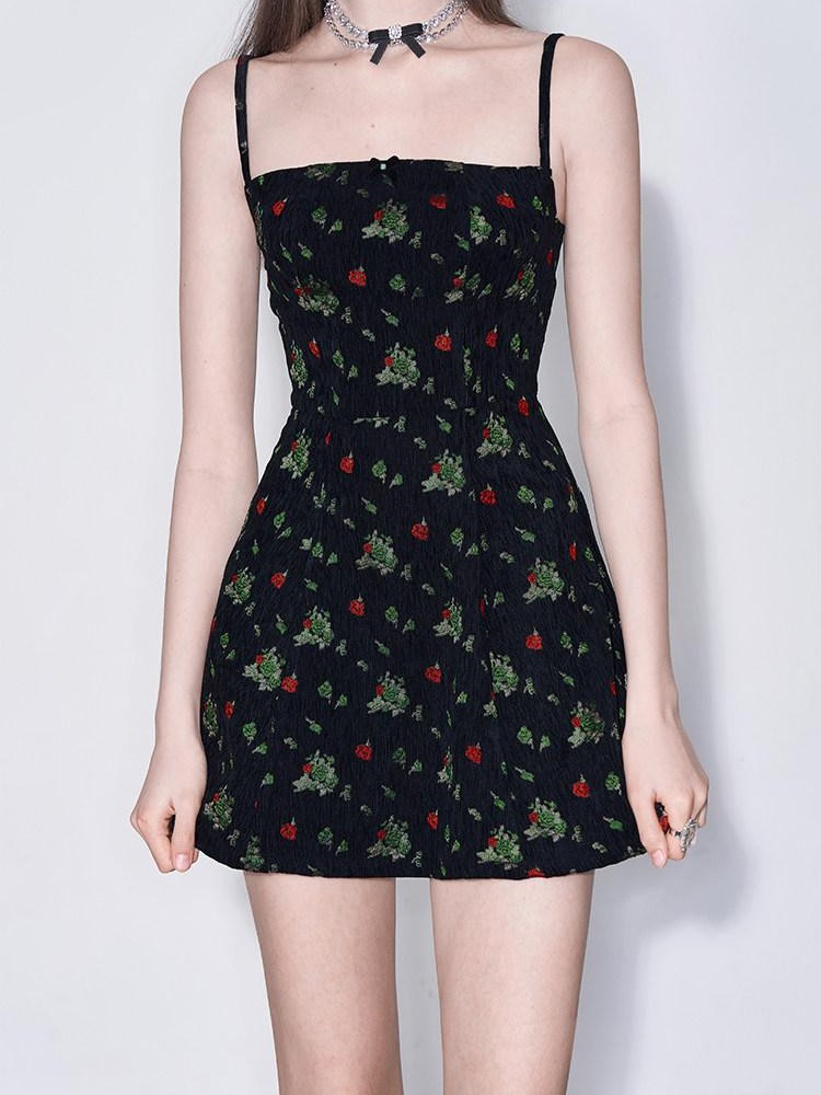 AFTADAWN Misty Floral Embroidered Bow A Line Square Neck Women&