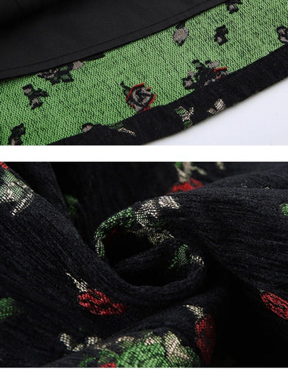 AFTADAWN Misty Floral Embroidered Bow A Line Square Neck Women&