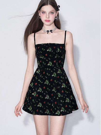 AFTADAWN Misty Floral Embroidered Bow A Line Square Neck Women&