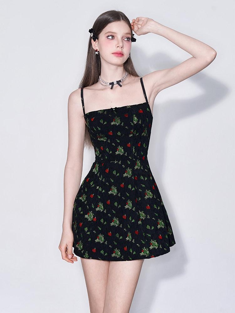 AFTADAWN Misty Floral Embroidered Bow A Line Square Neck Women&