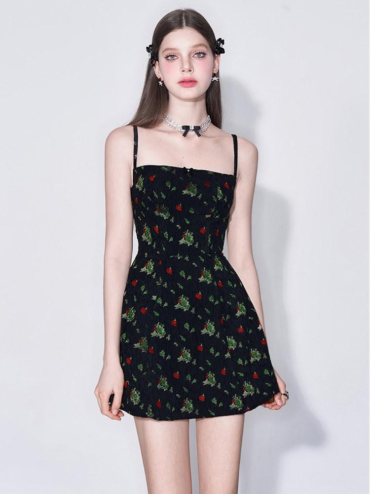 AFTADAWN Misty Floral Embroidered Bow A Line Square Neck Women&